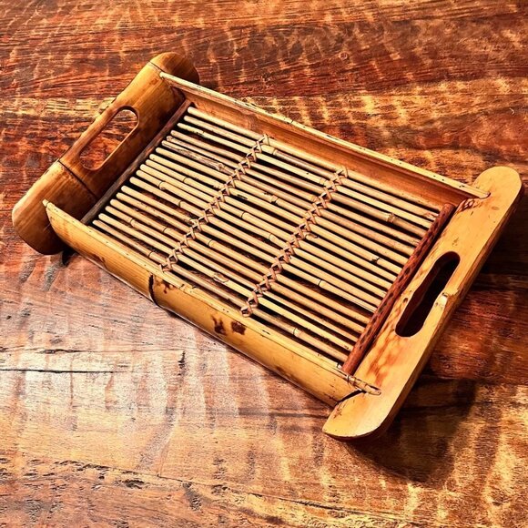 Vintage Bamboo Tea Tray 18 inch - Picture 1 of 12